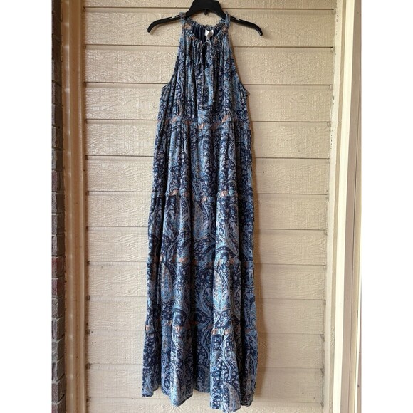 Caroline Constas womens Cotton Long Boho Maxi Dress size Medium Navy Paisley - Picture 1 of 6